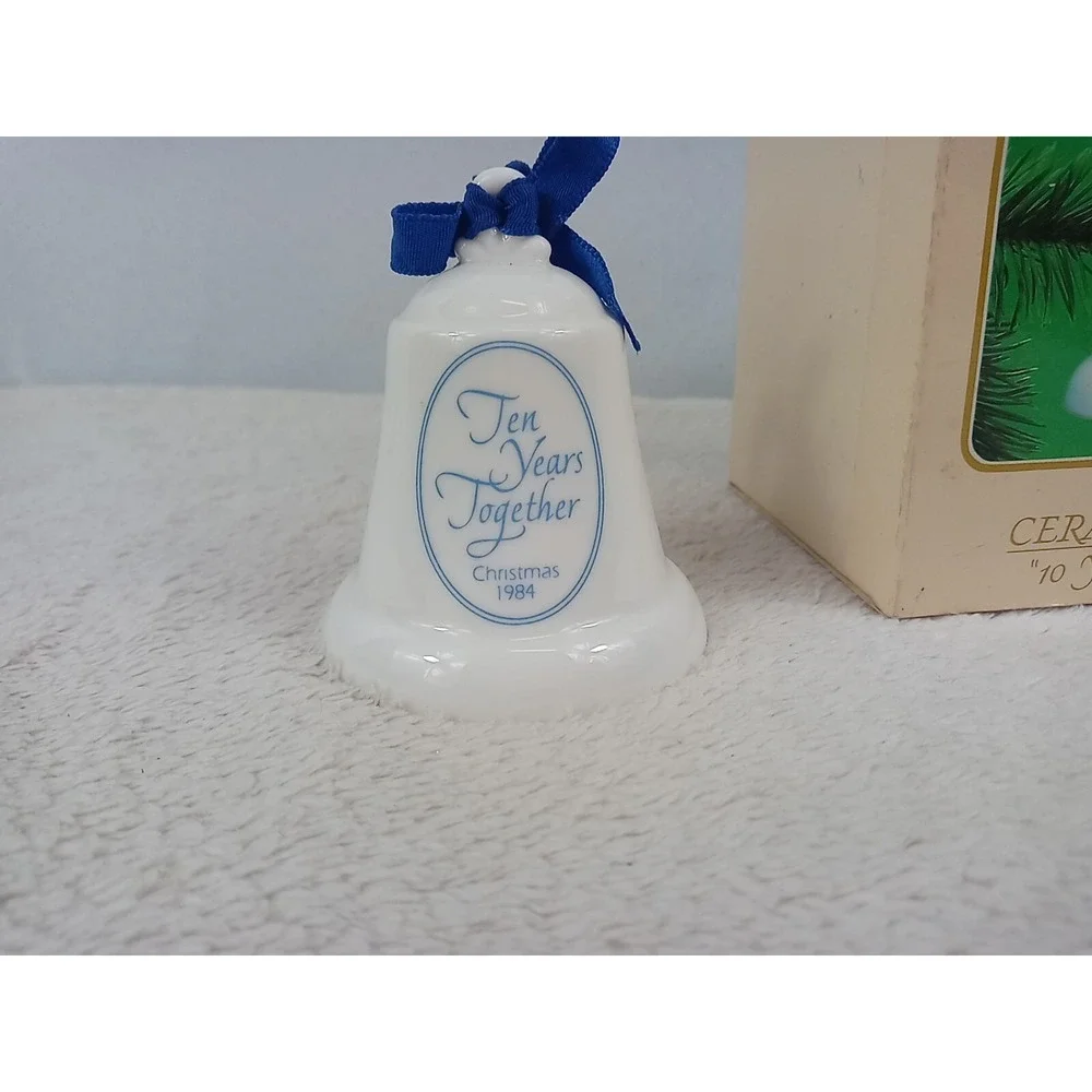 Vintage Hallmark Ceramic Bell Ornament 10 Years Together 1984‎ Christmas Bell - Picture 2 of 11